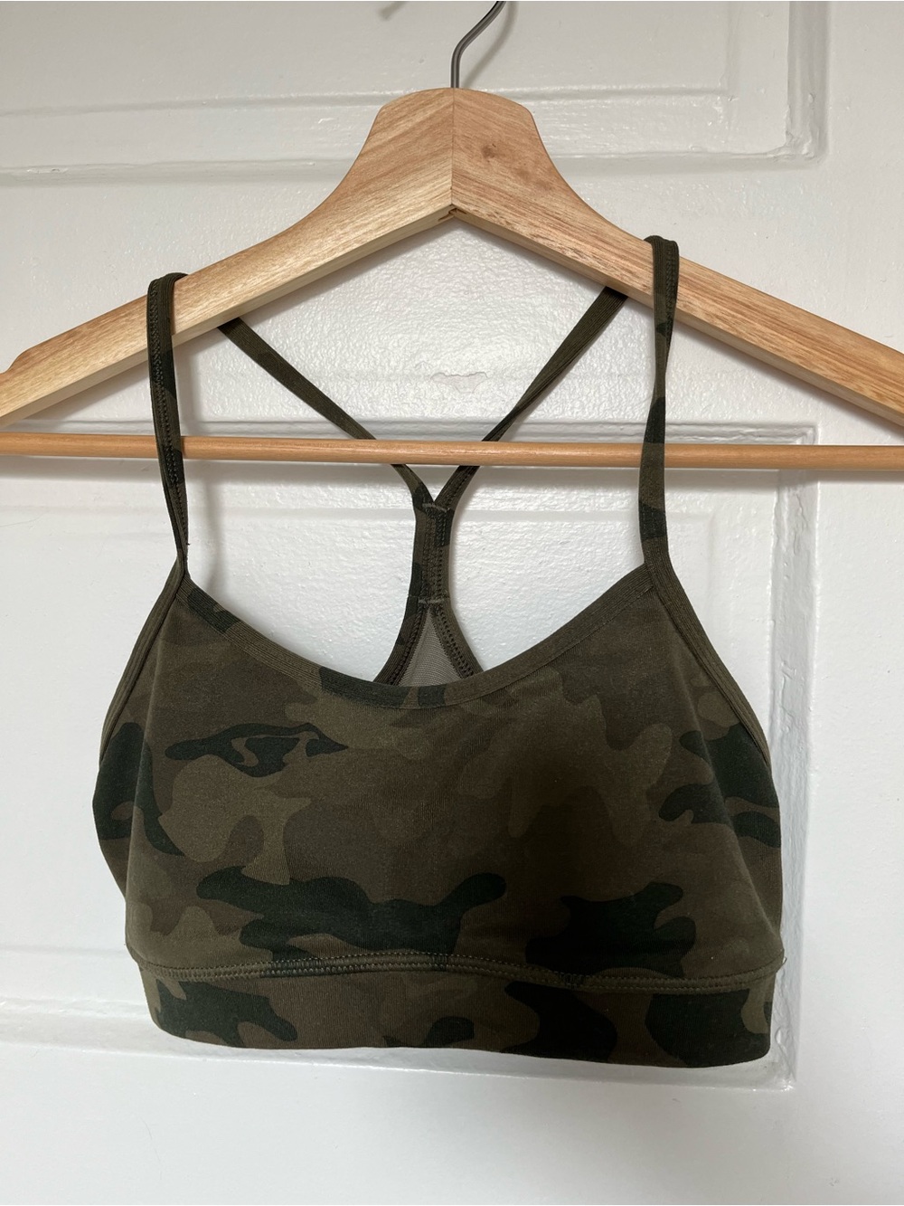 Camo Strappy Sports Bra - Olive Green